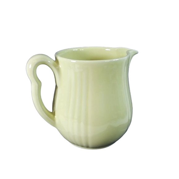 Pitcher Ceramic Vintage Ivory Ribbed Pattern Farmhouse Kitchen Decor 5 3/4" Tall - Picture 3 of 8